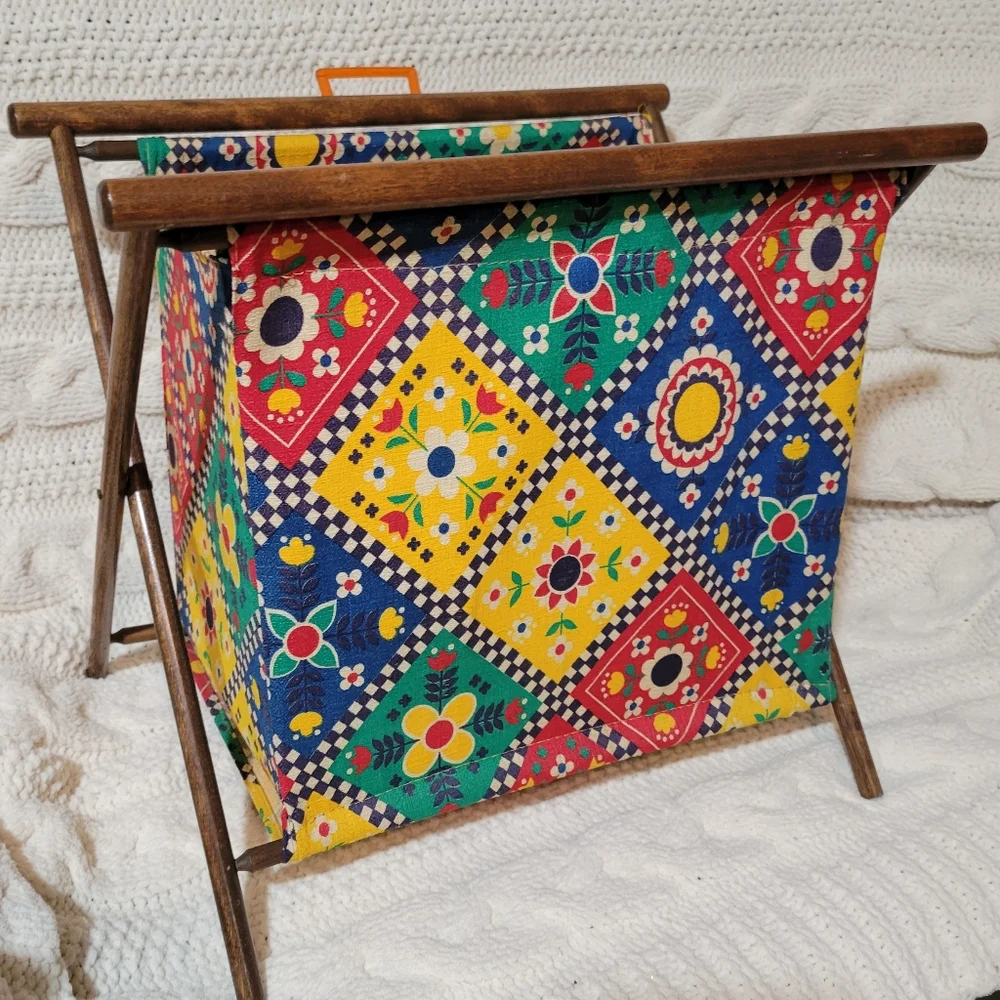 Vintage MCM Folding Knitting Basket